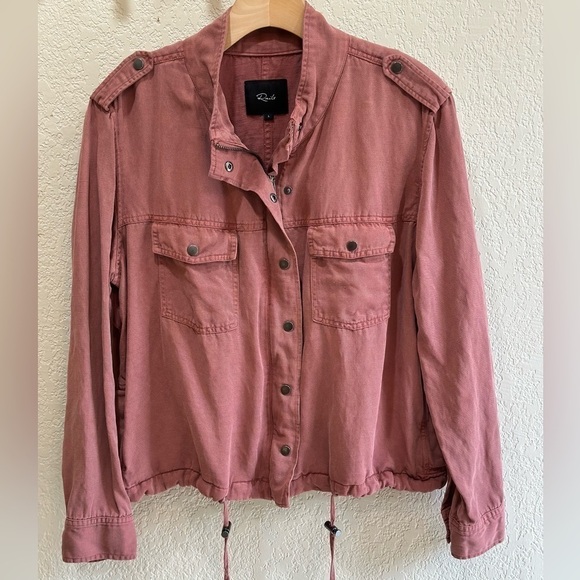 Rails Womens Large Collins Utility Military Jacket Burgundy Pink Linen Blend - Picture 1 of 5